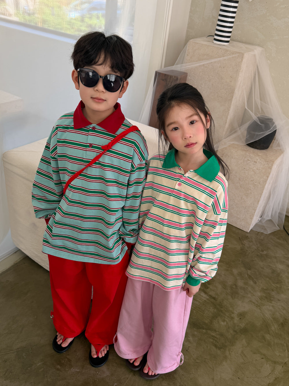Color Block Striped Polo Shirt マルチボーダー ポロシャツ【mh0012361】 KUMAI.KIDS