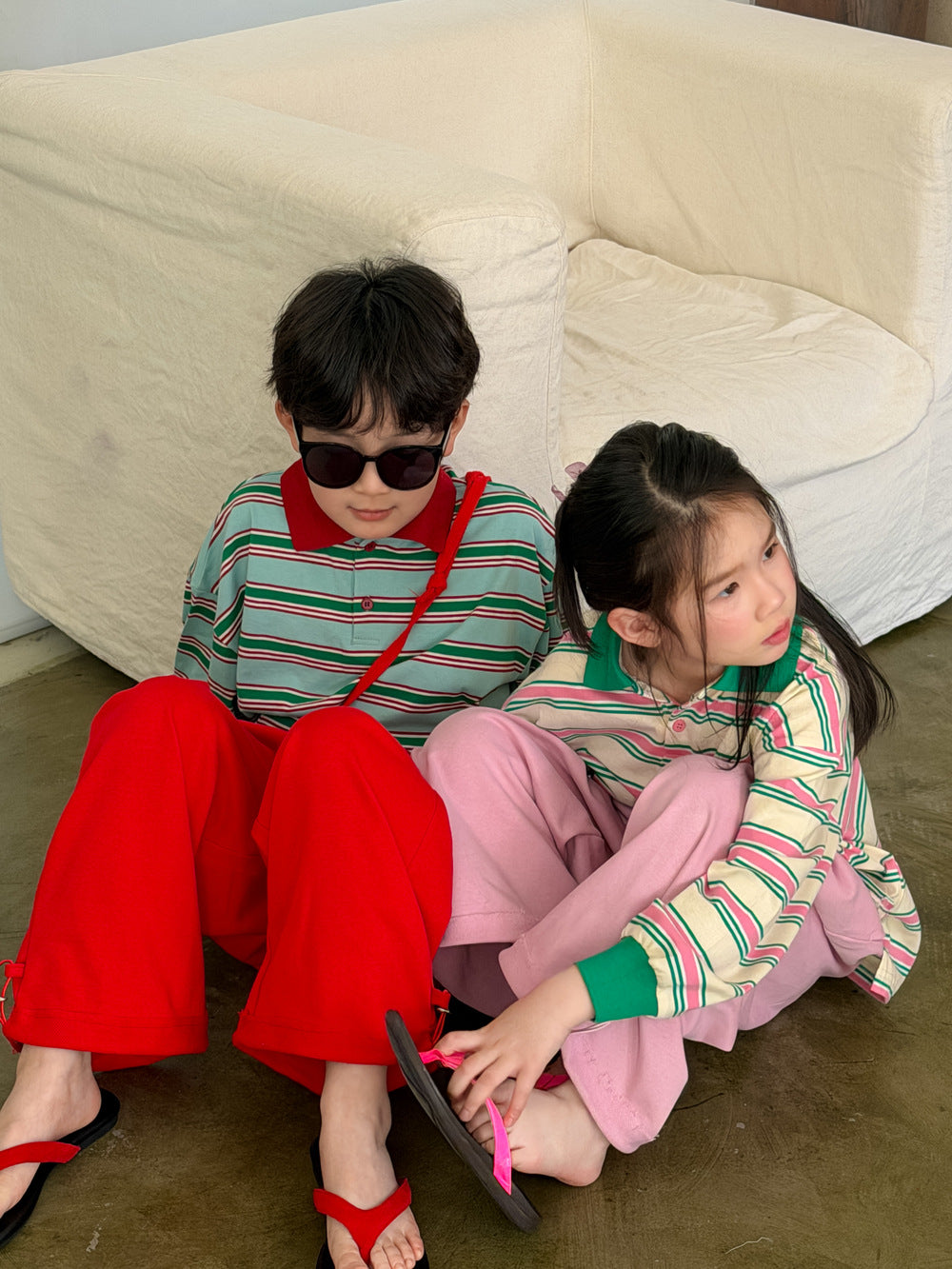 Color Block Striped Polo Shirt マルチボーダー ポロシャツ【mh0012361】 KUMAI.KIDS