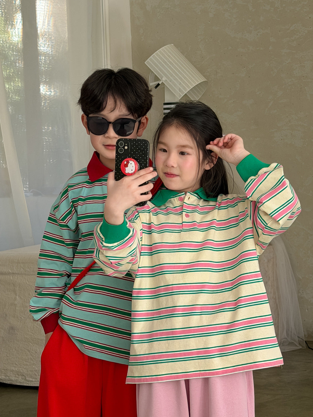 Color Block Striped Polo Shirt マルチボーダー ポロシャツ【mh0012361】 KUMAI.KIDS