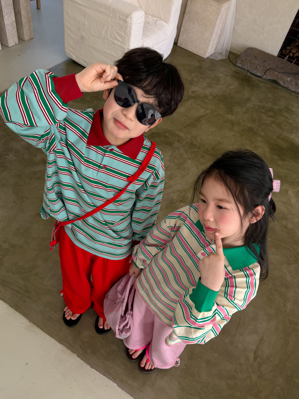 Color Block Striped Polo Shirt マルチボーダー ポロシャツ【mh0012361】 KUMAI.KIDS