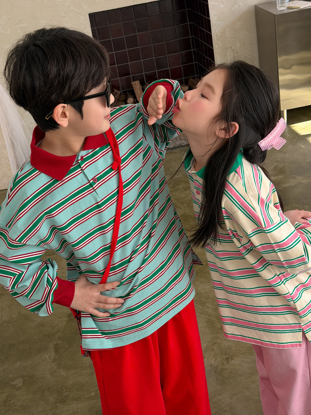 Color Block Striped Polo Shirt マルチボーダー ポロシャツ【mh0012361】 KUMAI.KIDS