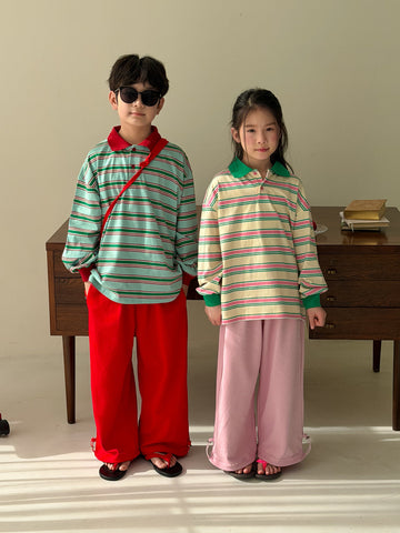 Color Block Striped Polo Shirt マルチボーダー ポロシャツ【mh0012361】 KUMAI.KIDS