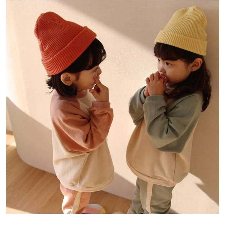 Color Block Sweatshirt & Pants Set バイカラー スウェット セットアップ【mh0012683】 BBAMMA 長袖セットアップ