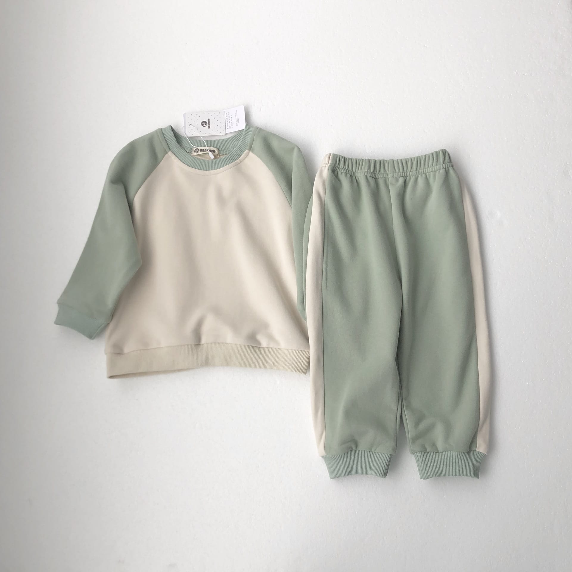 Color Block Sweatshirt & Pants Set バイカラー スウェット セットアップ【mh0012683】 Bean Green / 100cm BBAMMA 長袖セットアップ