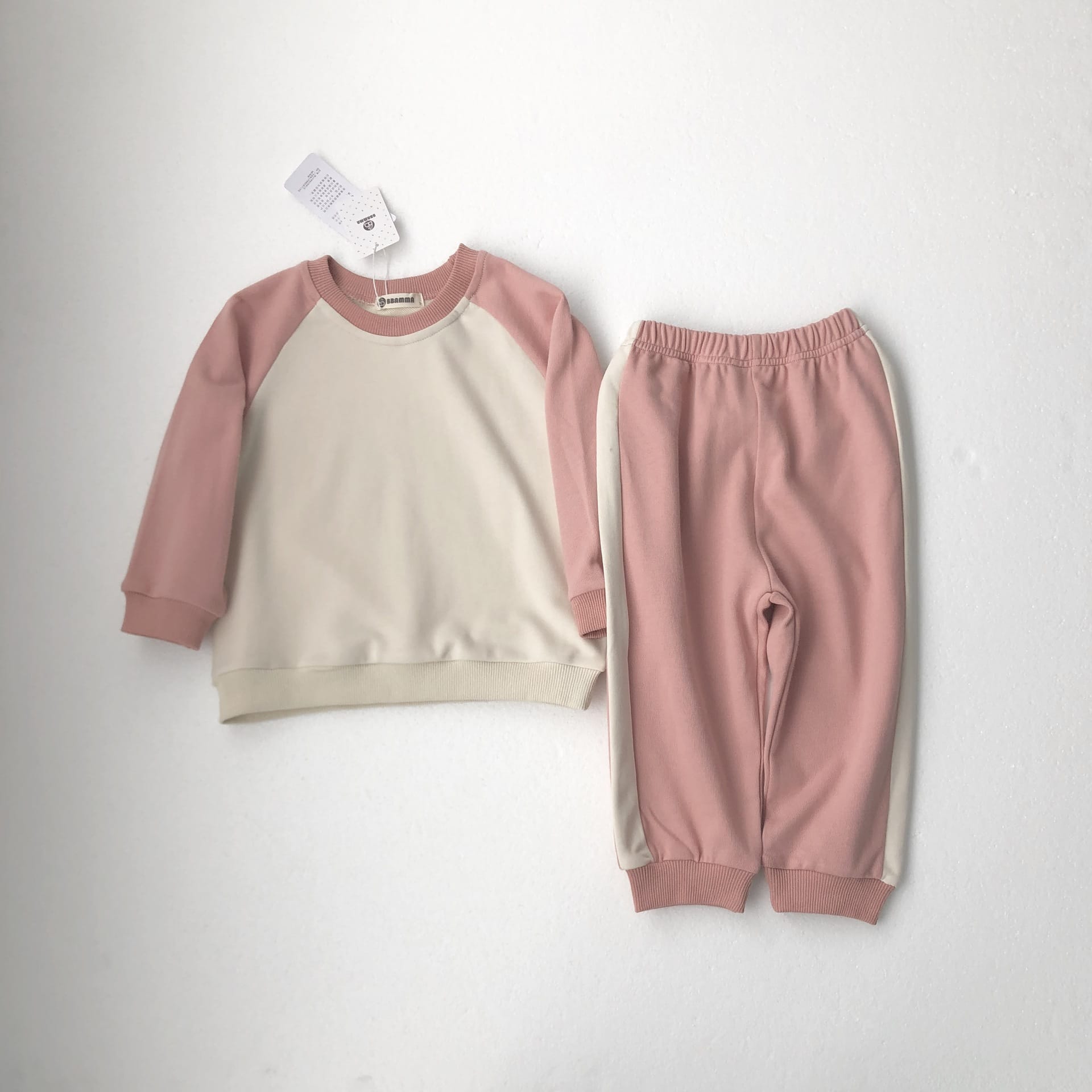 Color Block Sweatshirt & Pants Set バイカラー スウェット セットアップ【mh0012683】 Pink / 90cm BBAMMA 長袖セットアップ