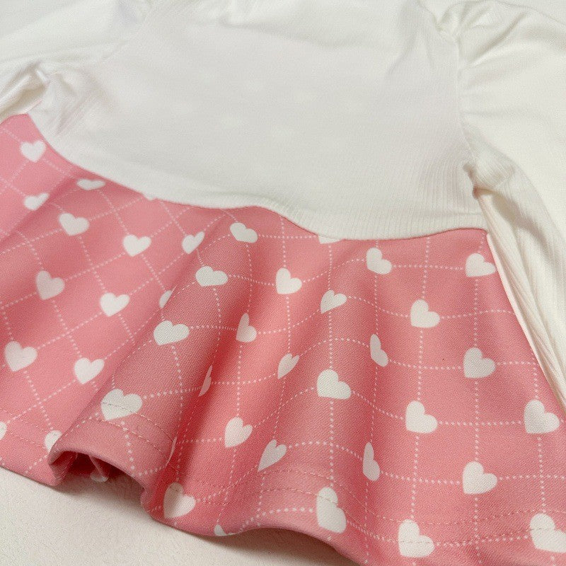 Color Blocking Love Print Set パッチワーク ハートプリント セットアップ【mh0012304】 yi nian ni