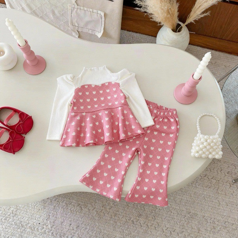 Color Blocking Love Print Set パッチワーク ハートプリント セットアップ【mh0012304】 yi nian ni