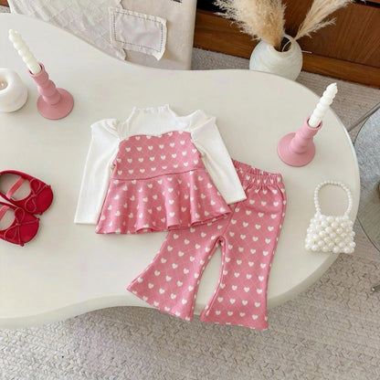 Color Blocking Love Print Set パッチワーク ハートプリント セットアップ【mh0012304】 yi nian ni