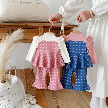 Color Blocking Love Print Set パッチワーク ハートプリント セットアップ【mh0012304】 yi nian ni