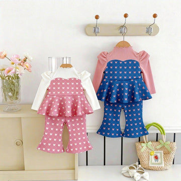 Color Blocking Love Print Set パッチワーク ハートプリント セットアップ【mh0012304】 yi nian ni