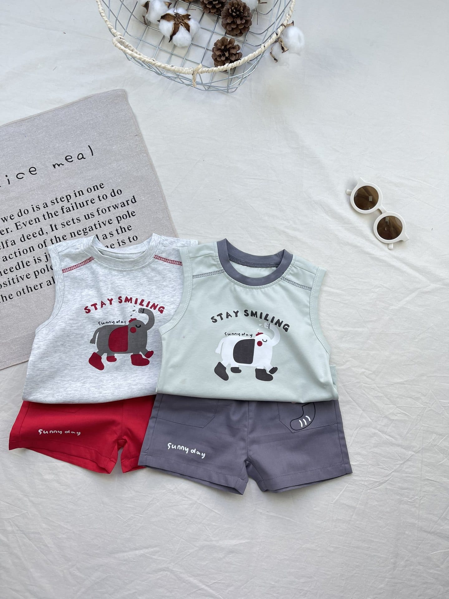 Color Blocking Playful Set ゾウ ノースリーブセットアップ【mh0012917】 yi nian ni ノースリーブセットアップ
