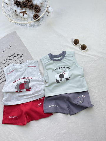 Color Blocking Playful Set ゾウ ノースリーブセットアップ【mh0012917】 yi nian ni ノースリーブセットアップ