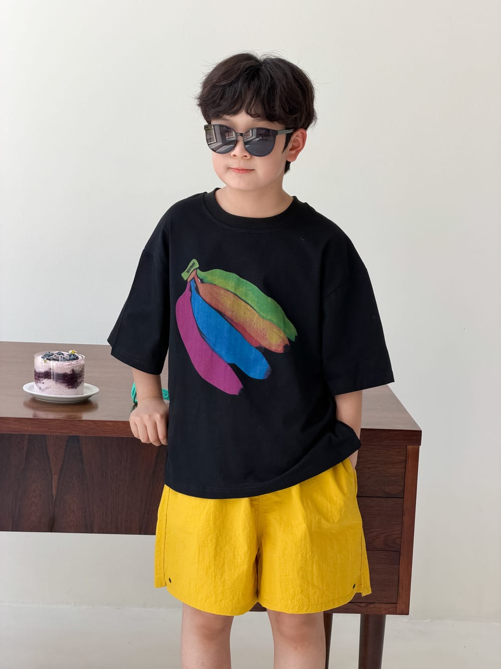 Colorful Banana Oversized Top バナナ 半袖Tシャツ【mh0013519】 Black / 100cm KUMAI.KIDS 半袖Tシャツ