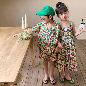 Colorful Flower Matching Outfit レトロフラワー リンクコーデセットアップ【mh0012259】 KUMAI.KIDS