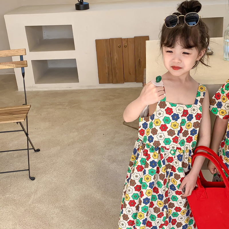Colorful Flower Matching Outfit レトロフラワー リンクコーデセットアップ【mh0012259】 Multicolored flower dress / 90cm KUMAI.KIDS