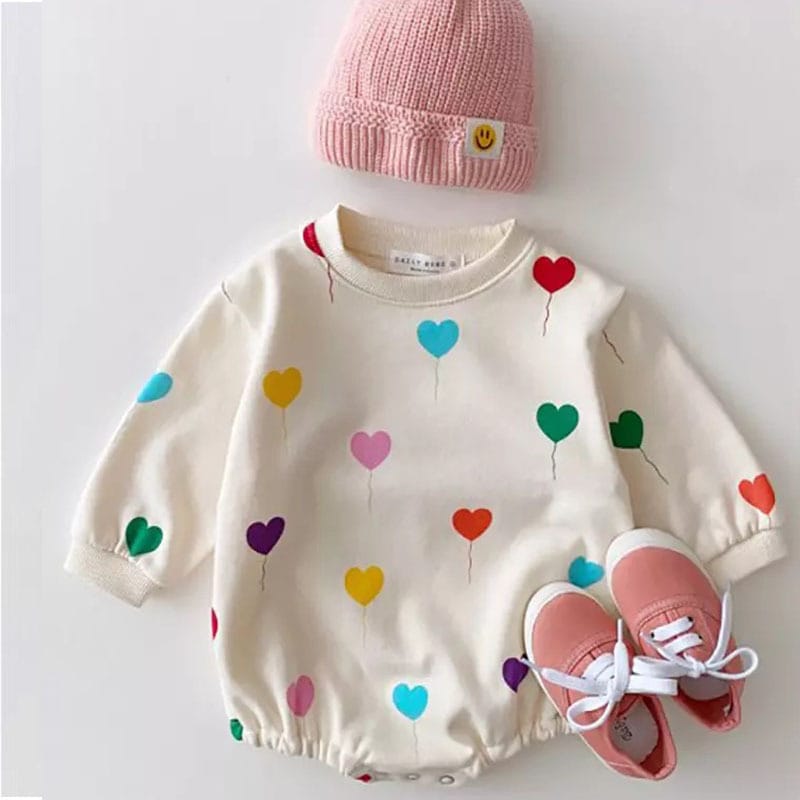 Colorful Heart Romper ハート バルーン 長袖 ロンパース【mh0000694】 yi nian ni 長袖ロンパース
