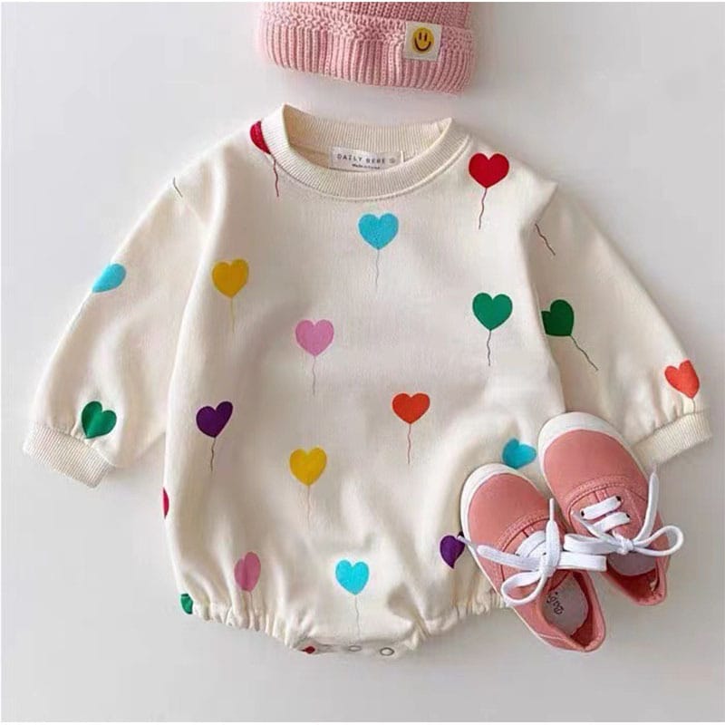 Colorful Heart Romper ハート バルーン 長袖 ロンパース【mh0000694】 yi nian ni 長袖ロンパース