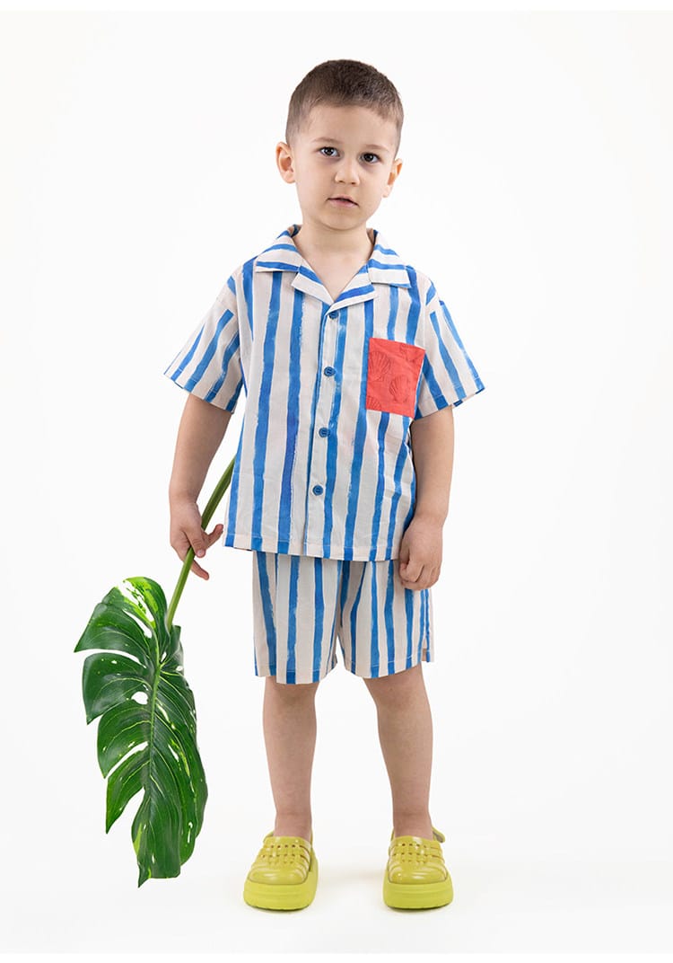 Combed Cotton Striped Shirt Shorts 半袖シャツ ハーフパンツ【mh0013209】 RICE & SKY 半袖セットアップ