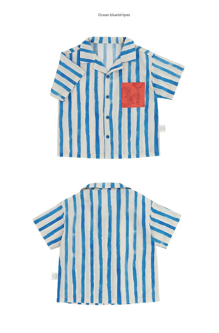 Combed Cotton Striped Shirt Shorts 半袖シャツ ハーフパンツ【mh0013209】 RICE & SKY 半袖セットアップ