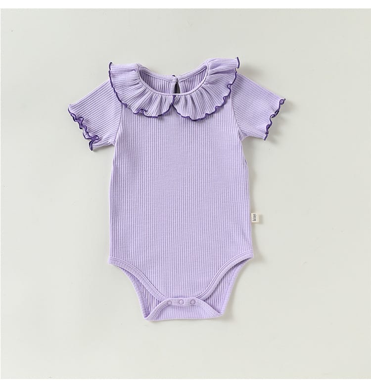 Contrast Mellow Stitch Frill Ribbed メロウ フリルカラー 半袖ロンパース【mh0012777】 Beitaoya 半袖ロンパース