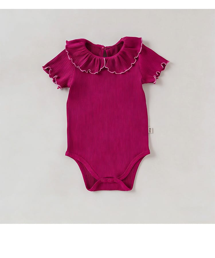 Contrast Mellow Stitch Frill Ribbed メロウ フリルカラー 半袖ロンパース【mh0012777】 Beitaoya 半袖ロンパース