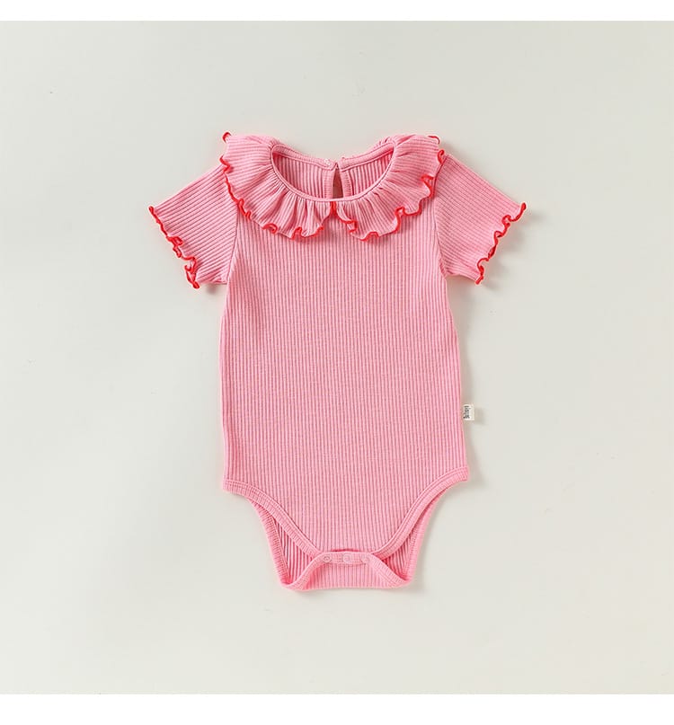 Contrast Mellow Stitch Frill Ribbed メロウ フリルカラー 半袖ロンパース【mh0012777】 Beitaoya 半袖ロンパース