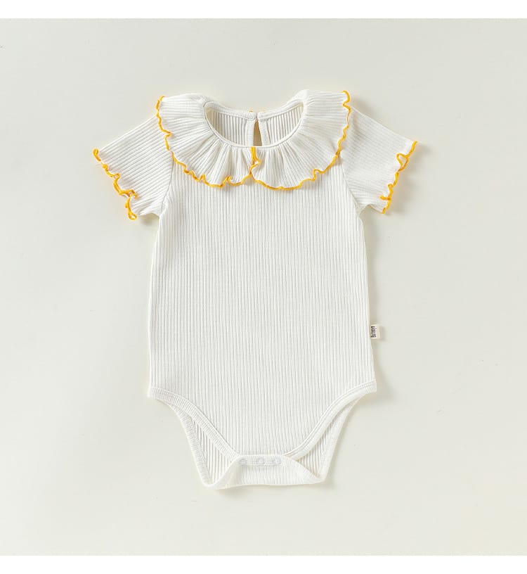 Contrast Mellow Stitch Frill Ribbed メロウ フリルカラー 半袖ロンパース【mh0012777】 Beitaoya 半袖ロンパース