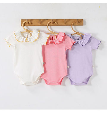 Contrast Mellow Stitch Frill Ribbed メロウ フリルカラー 半袖ロンパース【mh0012777】 Beitaoya 半袖ロンパース