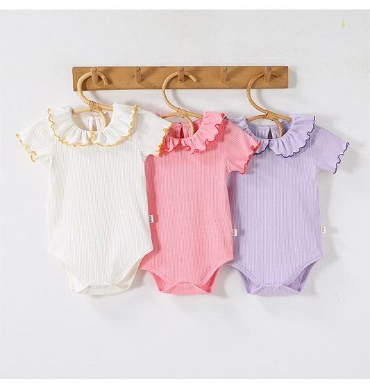 Contrast Mellow Stitch Frill Ribbed メロウ フリルカラー 半袖ロンパース【mh0012777】 Beitaoya 半袖ロンパース