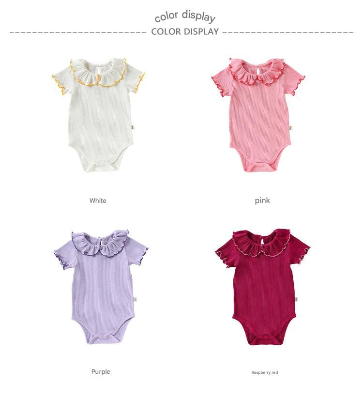 Contrast Mellow Stitch Frill Ribbed メロウ フリルカラー 半袖ロンパース【mh0012777】 Beitaoya 半袖ロンパース
