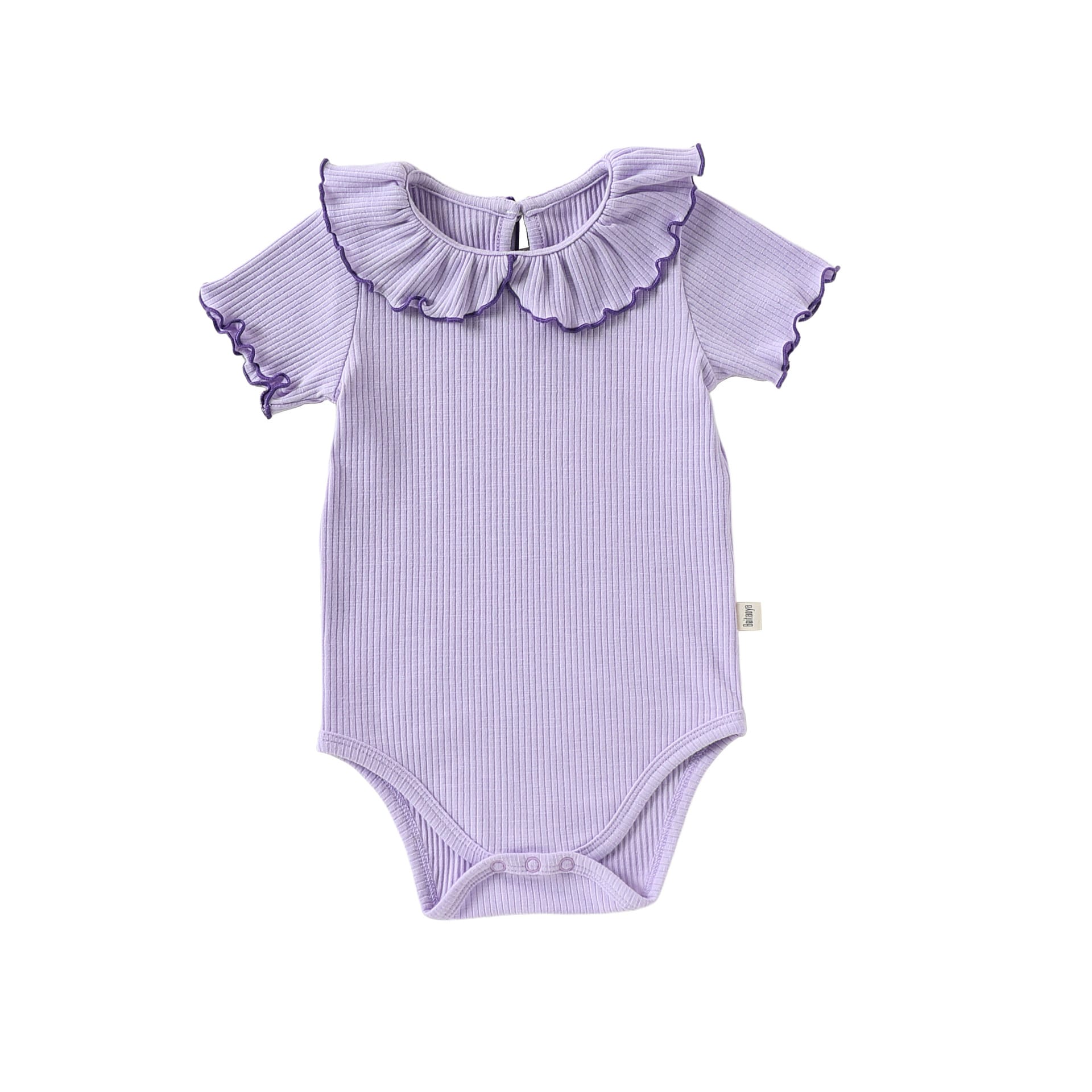 Contrast Mellow Stitch Frill Ribbed メロウ フリルカラー 半袖ロンパース【mh0012777】 Beitaoya 半袖ロンパース