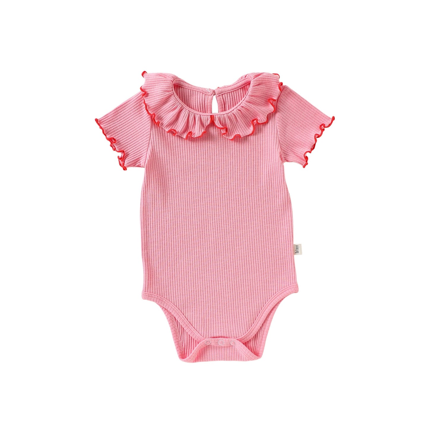 Contrast Mellow Stitch Frill Ribbed メロウ フリルカラー 半袖ロンパース【mh0012777】 Pink / 66cm Beitaoya 半袖ロンパース