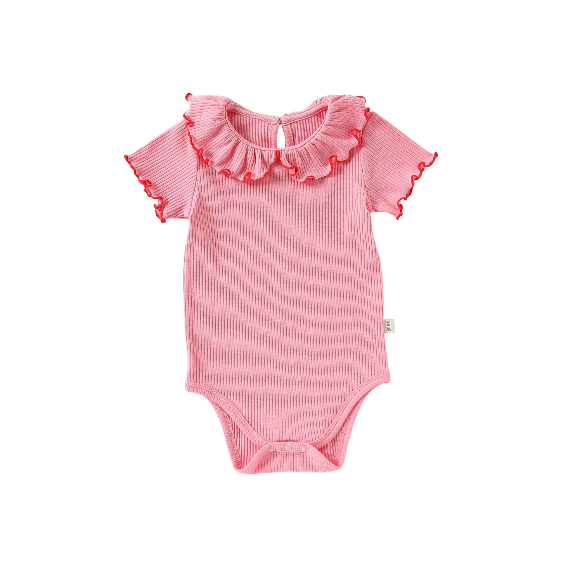 Contrast Mellow Stitch Frill Ribbed メロウ フリルカラー 半袖ロンパース【mh0012777】 Pink / 66cm Beitaoya 半袖ロンパース