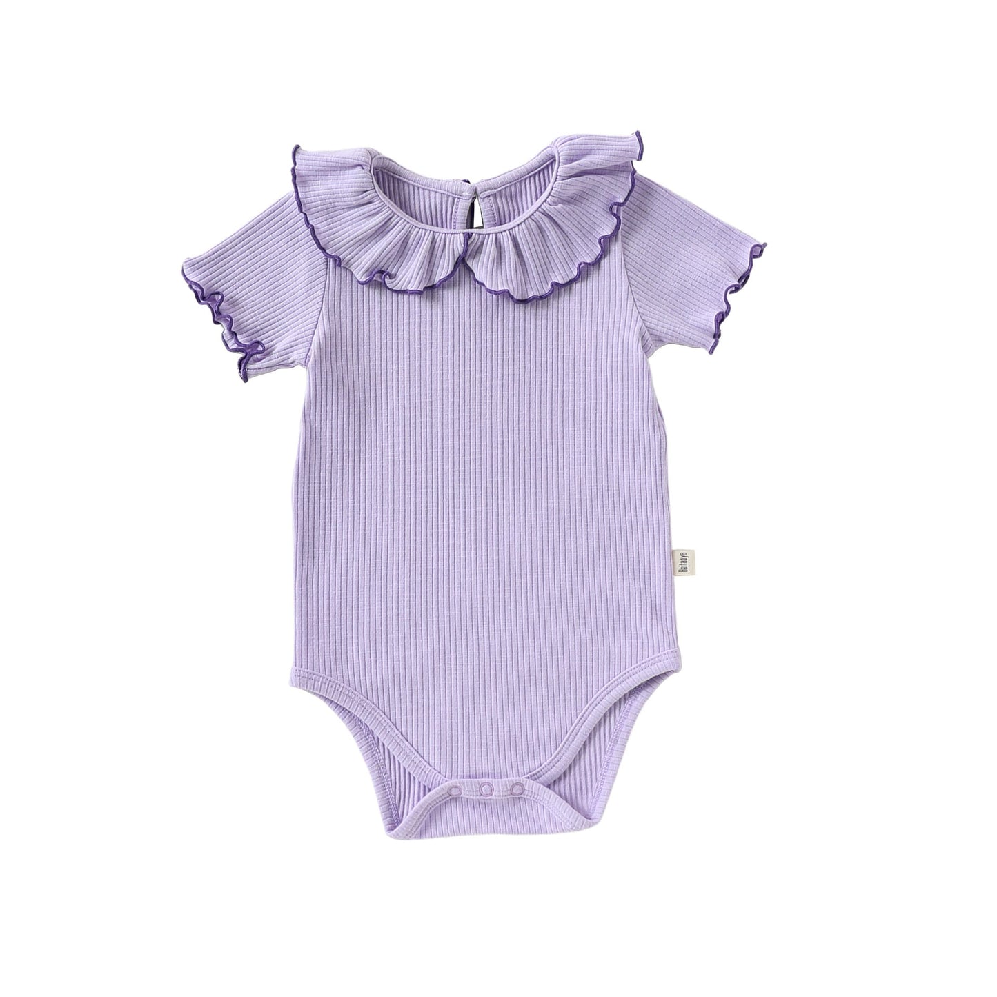 Contrast Mellow Stitch Frill Ribbed メロウ フリルカラー 半袖ロンパース【mh0012777】 Purple / 66cm Beitaoya 半袖ロンパース