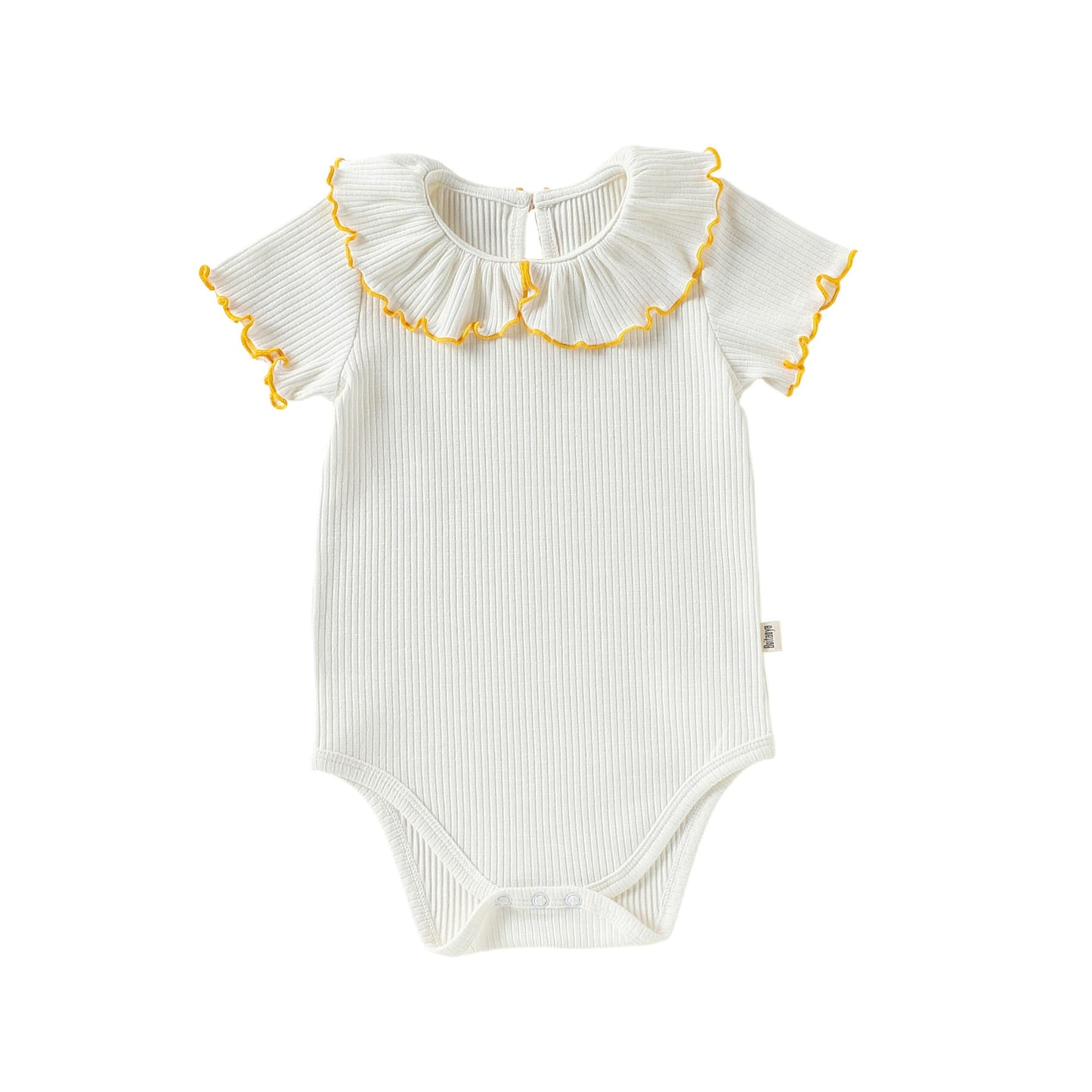 Contrast Mellow Stitch Frill Ribbed メロウ フリルカラー 半袖ロンパース【mh0012777】 White / 66cm Beitaoya 半袖ロンパース
