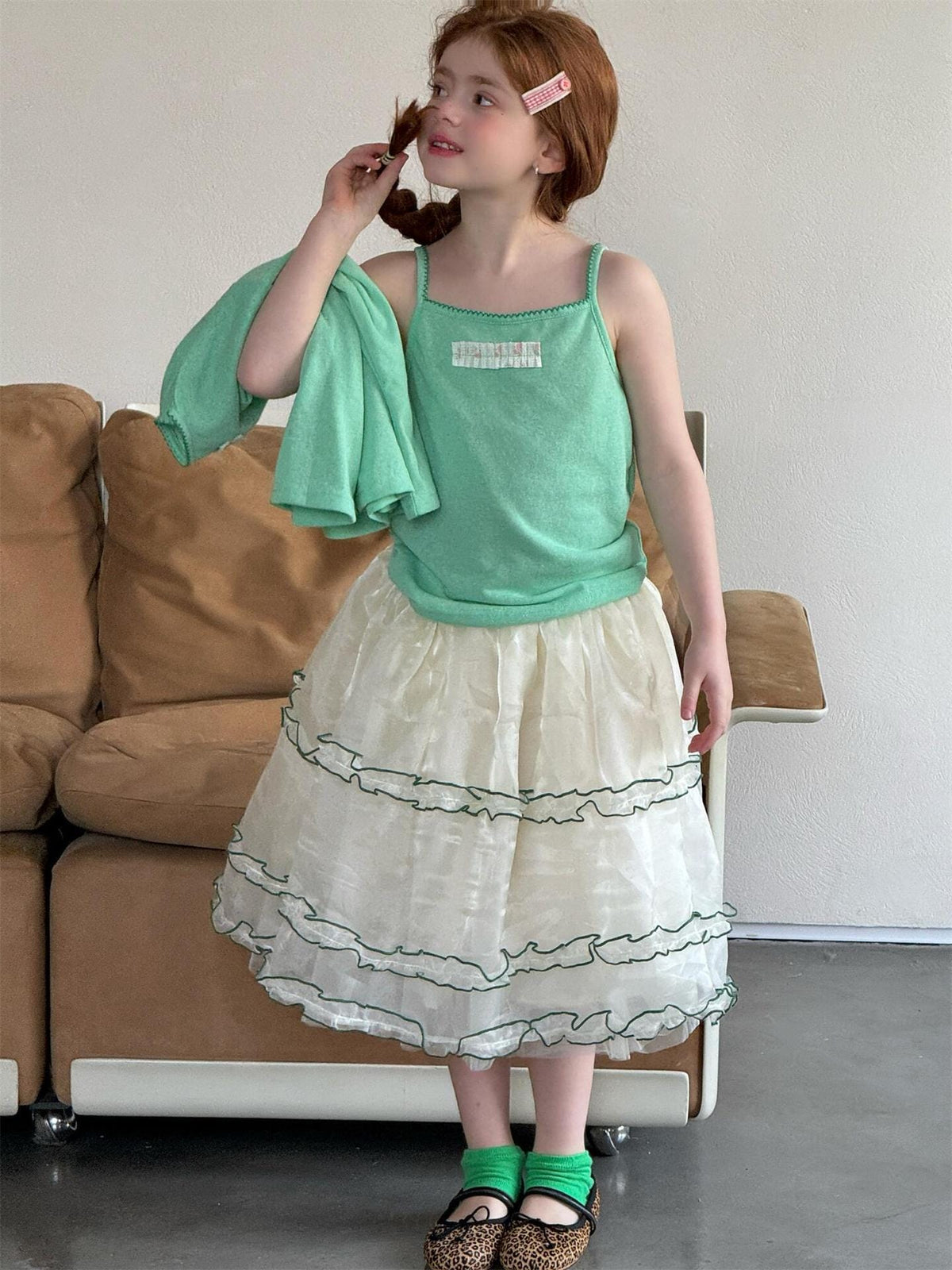 Contrast Piping Tiered Skirt チュール ティアード ミニスカート【mh0012869】 Jianzidan スカート