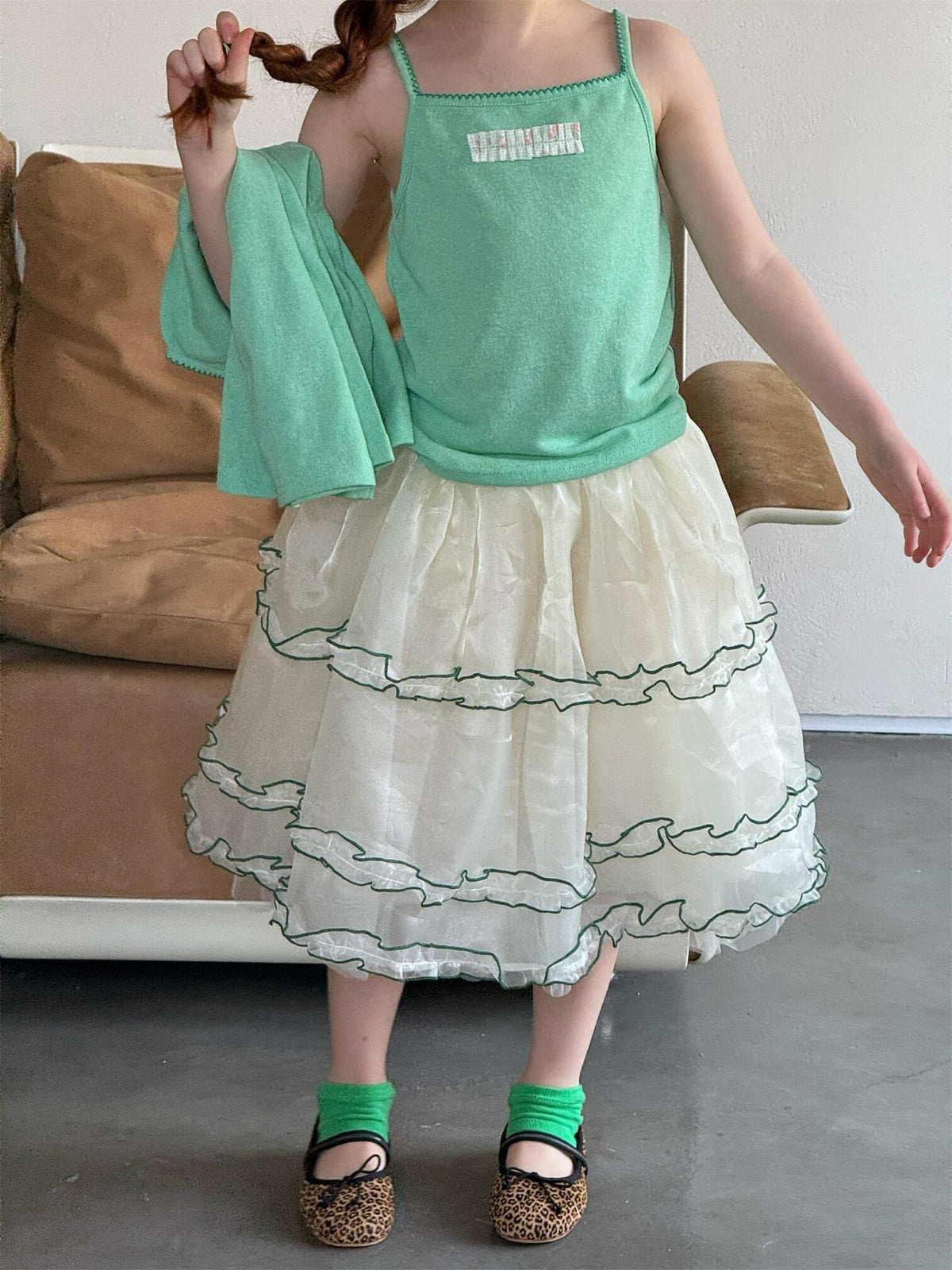 Contrast Piping Tiered Skirt チュール ティアード ミニスカート【mh0012869】 Jianzidan スカート