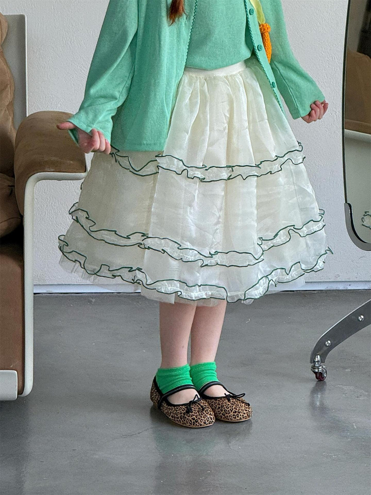 Contrast Piping Tiered Skirt チュール ティアード ミニスカート【mh0012869】 Jianzidan スカート