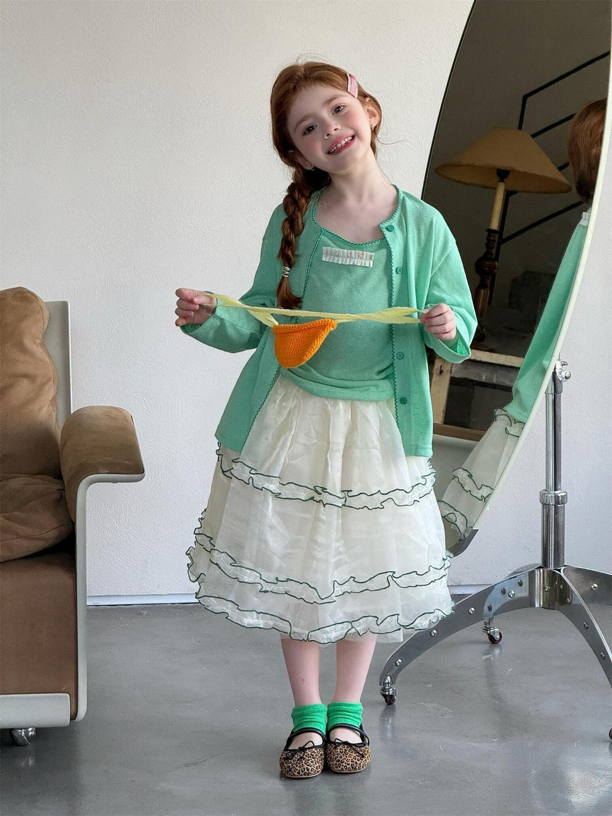 Contrast Piping Tiered Skirt チュール ティアード ミニスカート【mh0012869】 Jianzidan スカート