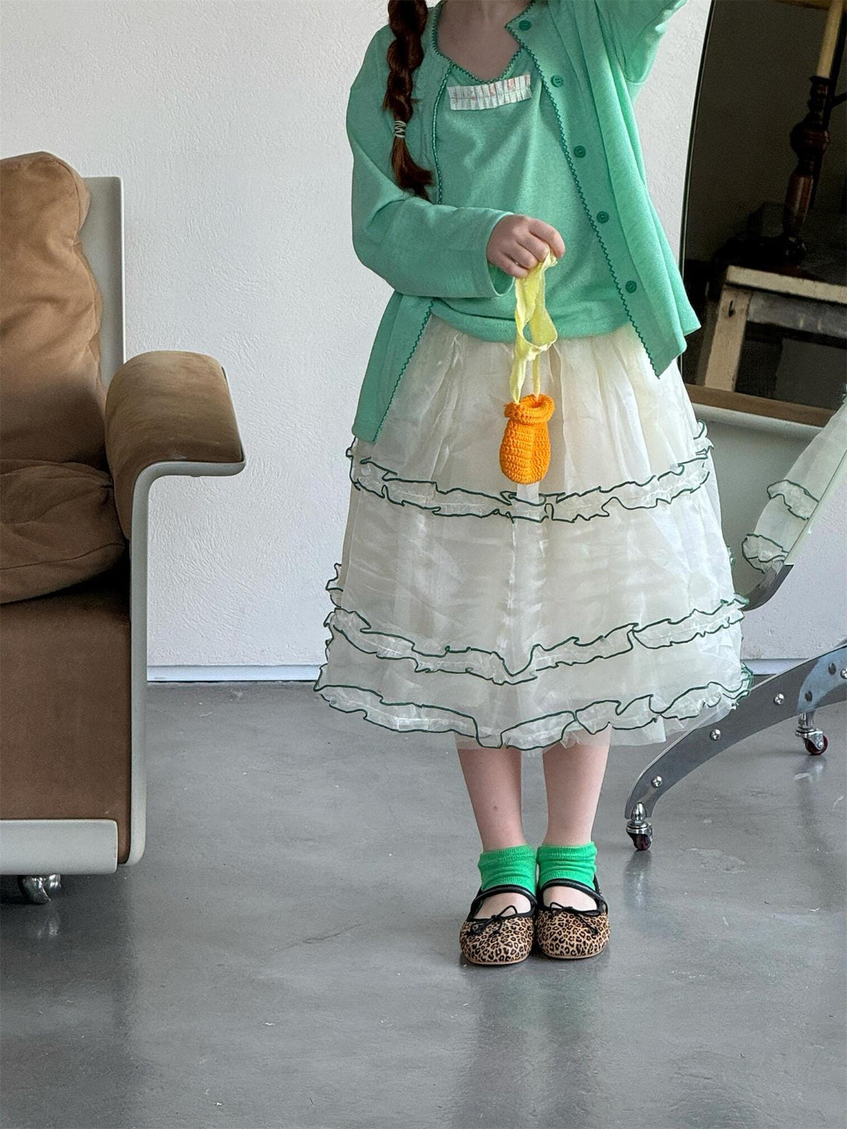 Contrast Piping Tiered Skirt チュール ティアード ミニスカート【mh0012869】 Jianzidan スカート