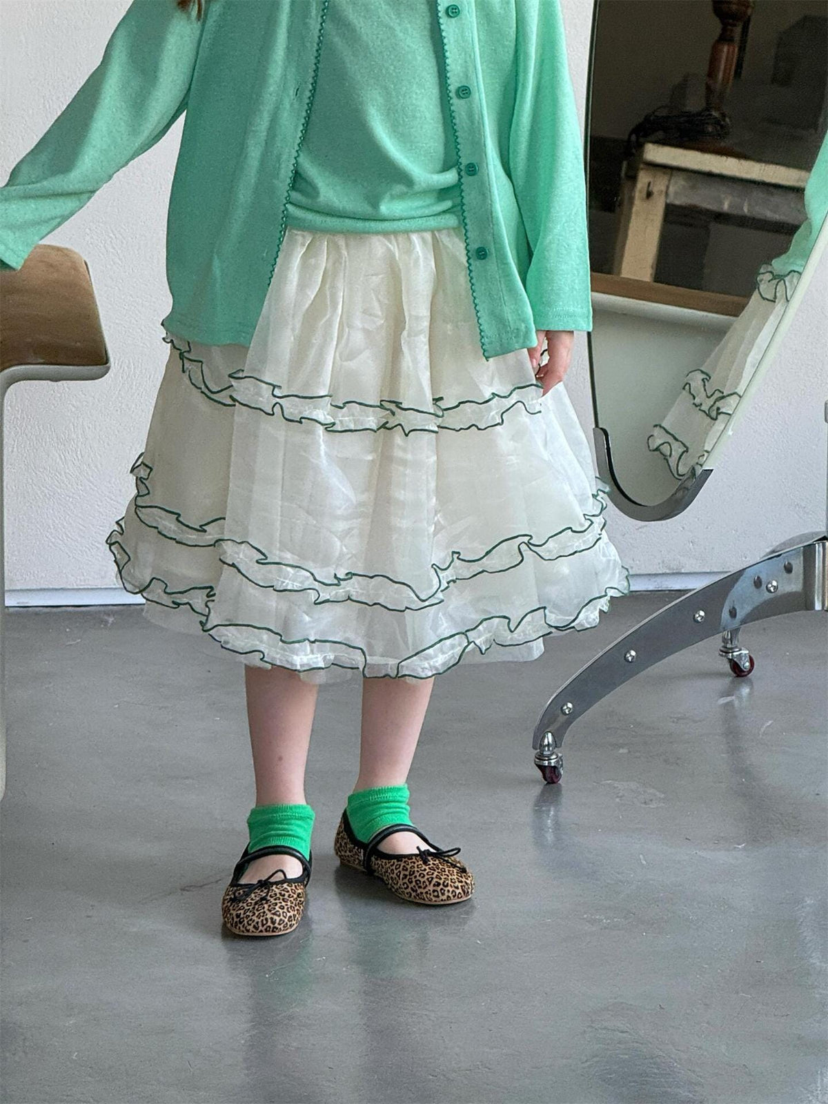 Contrast Piping Tiered Skirt チュール ティアード ミニスカート【mh0012869】 Jianzidan スカート