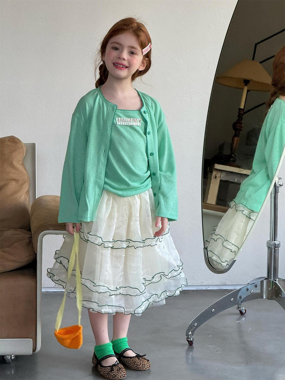 Contrast Piping Tiered Skirt チュール ティアード ミニスカート【mh0012869】 Jianzidan スカート