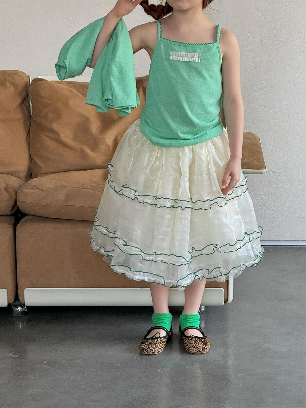 Contrast Piping Tiered Skirt チュール ティアード ミニスカート【mh0012869】 Jianzidan スカート