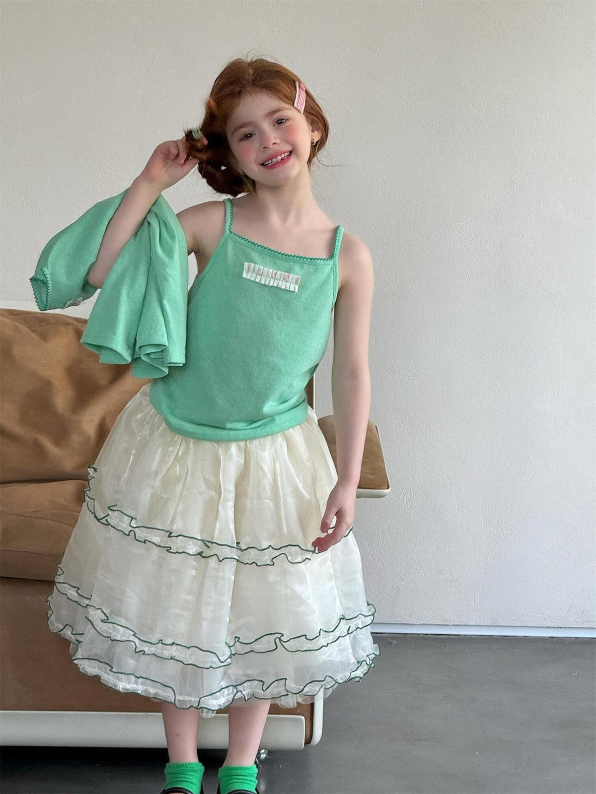 Contrast Piping Tiered Skirt チュール ティアード ミニスカート【mh0012869】 Jianzidan スカート