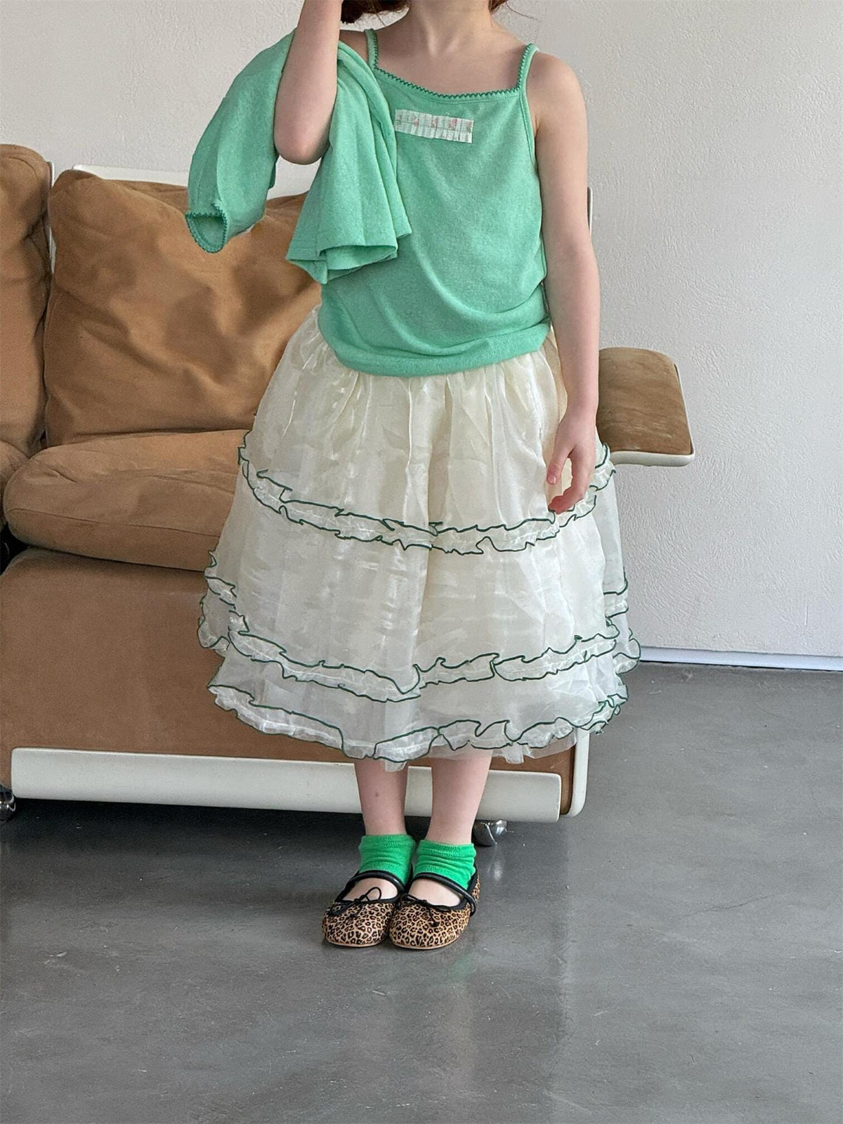 Contrast Piping Tiered Skirt チュール ティアード ミニスカート【mh0012869】 Jianzidan スカート