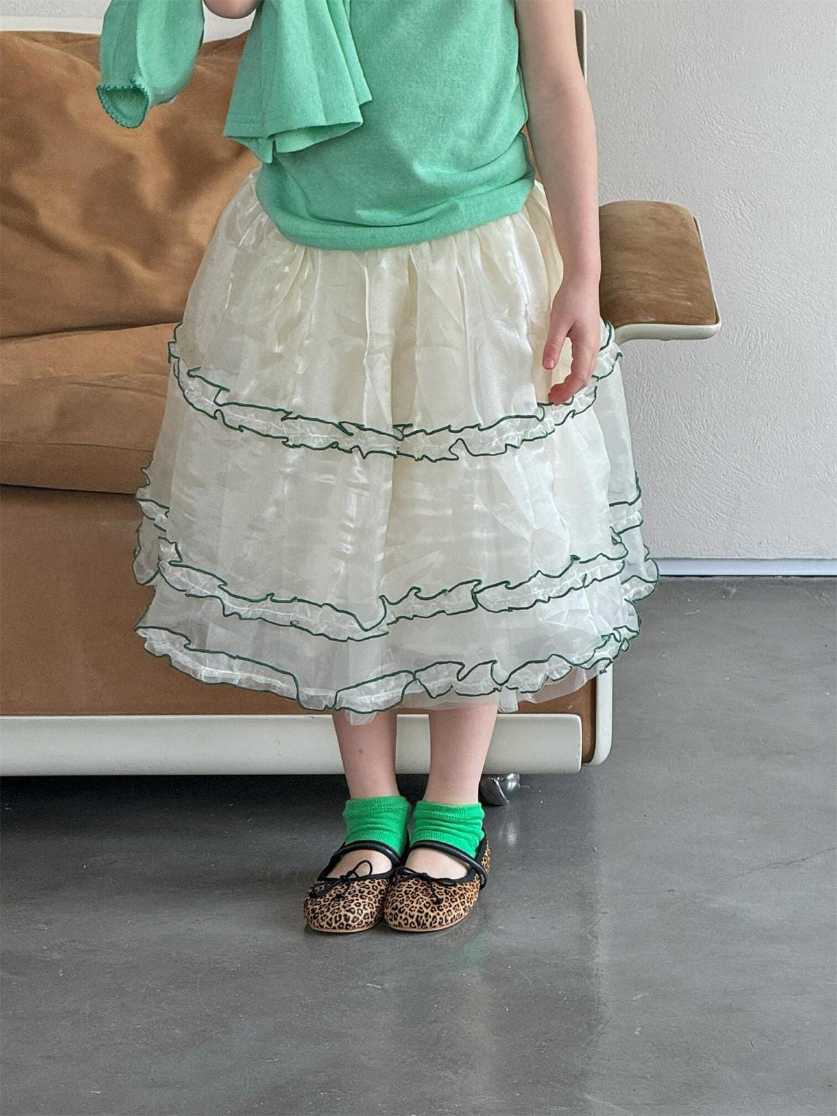 Contrast Piping Tiered Skirt チュール ティアード ミニスカート【mh0012869】 Jianzidan スカート