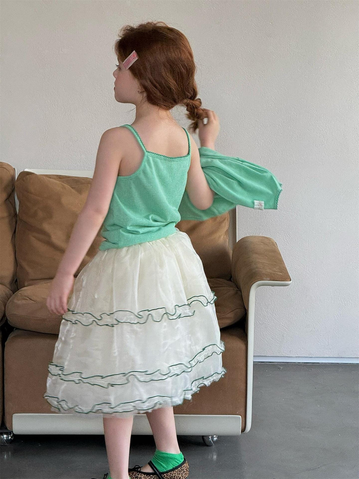 Contrast Piping Tiered Skirt チュール ティアード ミニスカート【mh0012869】 Jianzidan スカート