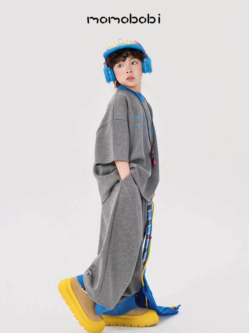 Contrast Rib Tee Long Pants ロゴTシャツ ロングパンツ セット【mh0013008】 momobobi 半袖セットアップ