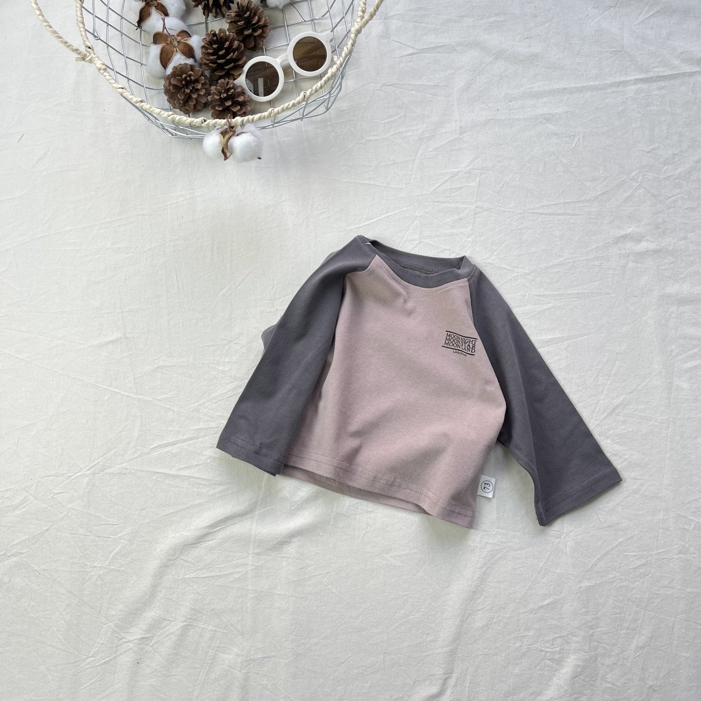 Contrasting Loose Long Sleeve Tee パッチワーク ルーズ 長袖Tシャツ【mh0012302】 Gray Pink / 73cm yi nian ni