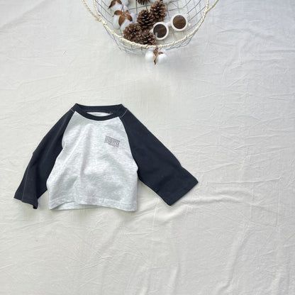 Contrasting Loose Long Sleeve Tee パッチワーク ルーズ 長袖Tシャツ【mh0012302】 Light Gray / 73cm yi nian ni